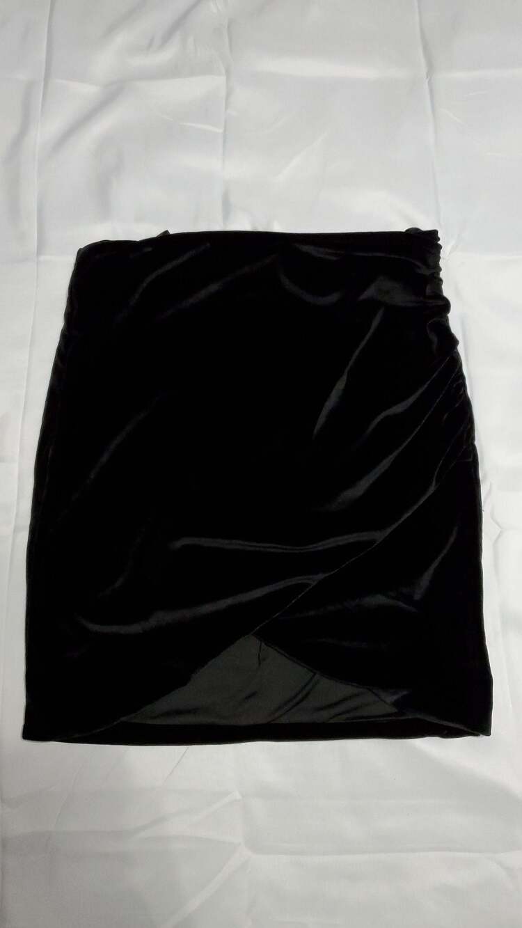 Kittenish Black Velvet Ruched Wrap Mini Skirt